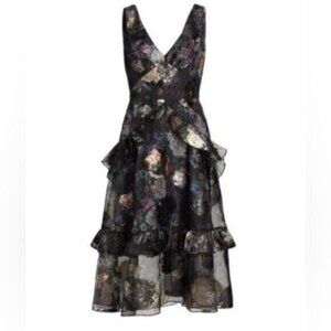 New Marchesa Luxury Floral Tiered Dress Party Feminine Embroidered Midi